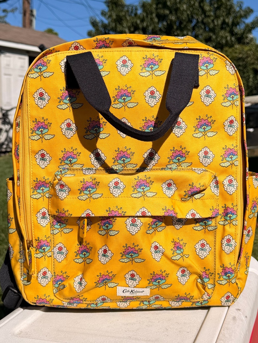 Cath Kidston Yellow Floral Kids Backpack with Black Handles